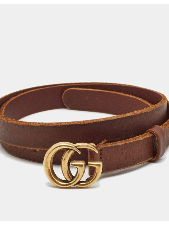 Gucci Accessories - GUCCI
Brown Smooth Leather Double G Skinny Belt Size 85/34